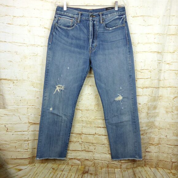 Vince Selvedge Jeans Womens 28 Blue Union Slouch Distressed Ankle Button Fly - Picture 3 of 16